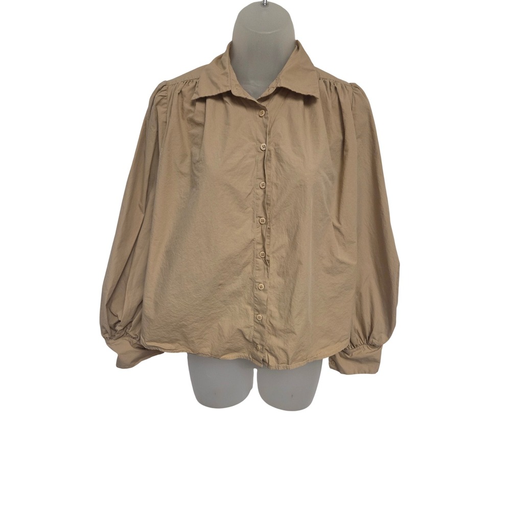Mare Mare x Anthropologie Tan Khaki Puff Sleeve Button Down Shirt XS